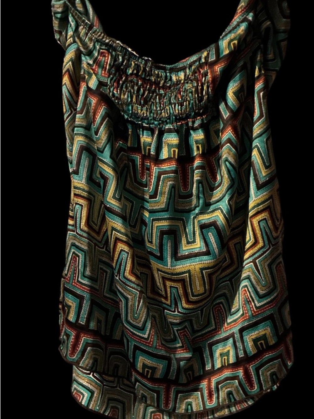 Cato Geometric Chevron Beaded Halter Top Tank Blouse Medium Boho Turquoise Brown - Picture 3 of 6